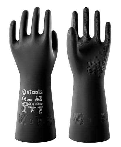 AnTools 2 Pairs Heavy-Duty Chemical Resistant Rubber Gloves, Protective Industrial Gloves for Cleaning, Dishwashing, Resist Acid, Alkali, Hazmat, Black, Medium