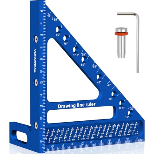 ViewReal Quick-Set 3D Measuring Square - Multi-Angle Carpenter's Tool with Angle Pin for Woodworking,Imperial Line Ruler, Essential Woodcraft Layout Aid