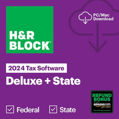 H&R Block Tax Software Deluxe + State 2024 with Refund Bonus Offer (Amazon Exclusive) Win/Mac [PC/Mac Online Code]