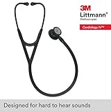 3M Littmann Cardiology IV - Estetoscopio de diagnóstico 6201, más de 2 veces más ruidoso*, pesa menos**, pieza torácica de acero inoxidable con acabado negro, tubo negro de 27 pulgadas, tallo azul y