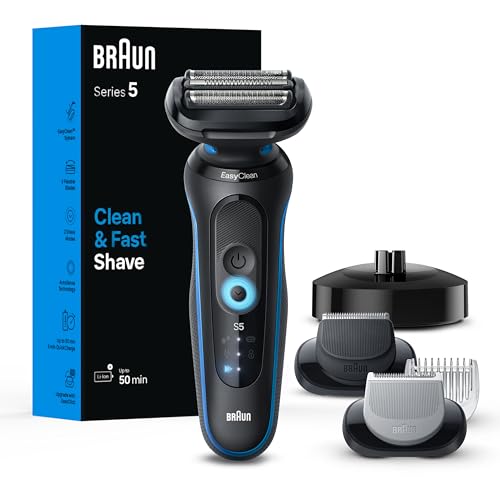 Braun Afeitadora eléctrica para hombres, Series 5 5150cs, afeitado en húmedo y seco, modo de afeitado turbo, afeitadora de aluminio, con recortadora de barba, peluquería corporal y soporte de carga,