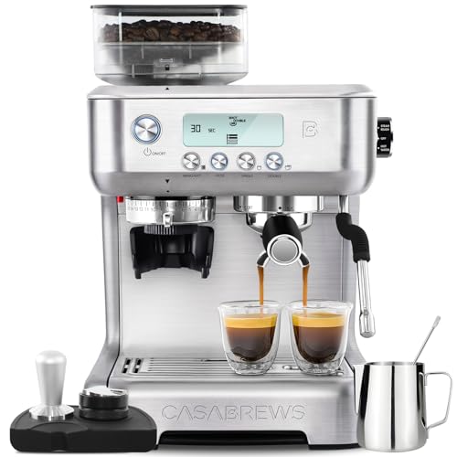 CASABREWS Espresso Machine with Grinder, Professional Coffee Maker with Milk Frother Steam Wand, Barista-Quality Cappuccino Latte Machine with LCD Display, Great for Coffee Enthusiasts