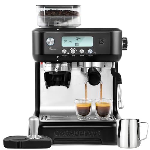 CASABREWS Espresso Machine with Grinder, Professional Cappuccino Latte Machine with Powerful Milk Frother Steam Wand, Barista Espresso Maker with LCD Display, Gifts for Mom, Dad and Family, Black