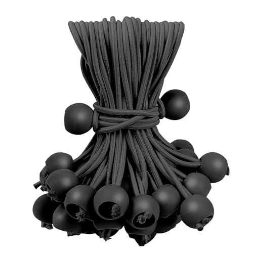 Skytened 60PCS Black Ball Bungee Cords, Heavy Duty Outdoor Bungee Cord with Balls, Tarp Tie Down Bungee Balls for Shelter, Camping, Cargo,Tent Poles UV Resistant