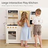 Tiny Land Juego de cocina para niños, juego de cocina de juguete con muchas características de juego, nueva cocina moderna de madera para niños diseñada en estilo moderno para el hogar con cortinas,