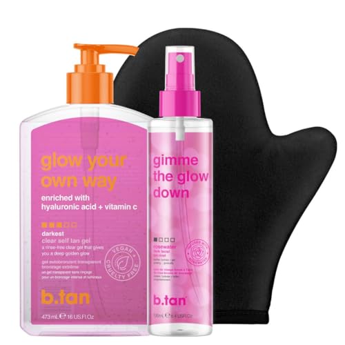 b.tan Kit de gel autobronceador transparente y niebla facial | Paquete de brillo a tu propio camino + niebla, gel autobronceador resistente a la transferencia con niebla facial autobronceadora