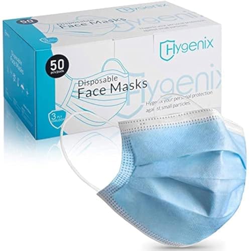 Hygenix Mascarillas desechables de 3 capas PFE 99% de calidad de filtro probada por un laboratorio estadounidense (paquete de 50 unidades)