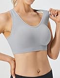 FITTIN Sujetadores deportivos de espalda cruzada para mujer, acolchado sin costuras, soporte de alto impacto para yoga, gimnasio, entrenamiento, fitness, Paquete B2 de 3 Gris/Negro/Gris Plateado