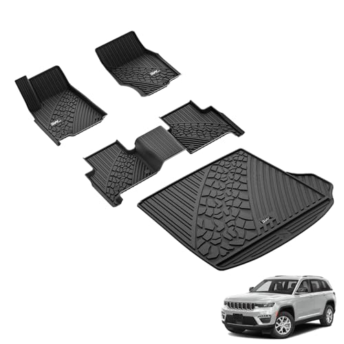 3W Floor Mats & Cargo Liner Fit for 2025 2022-2024 Jeep Grand Cherokee (Non L or WK) TPE All Weather Custom Fit Floor Liner for 1st 2nd Rows and Trunk Full Set Car Mats, Black