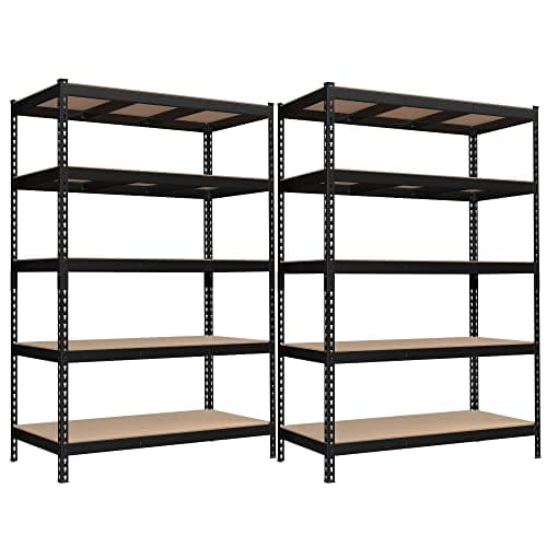 SONGMICS 5-Tier Storage Shelves, Set of 2 Garage Storage, Boltless Assembly, Adjustable Shelving Units, 23.6 x 47.2 x 70.9 Inches, Load 1929 lb Each, Shed Warehouse Basement, Black UGLR600B02