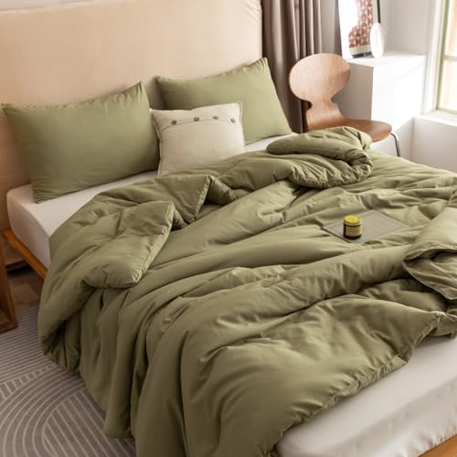 ROSGONIA Queen Comforter Set Olive Green, 3pcs Bedding Sets Queen (1 Boho Olive Comforter & 2 Pillowcases), All Season Lightweight Blanket Quilt