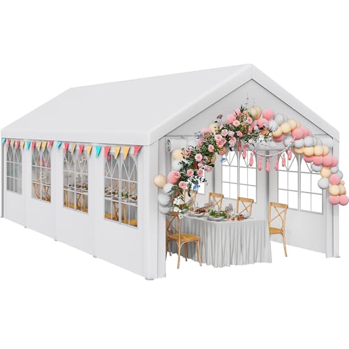 YITAHOME Tienda de campaña para fiestas de 13 x 26 pies, carpa de boda resistente para eventos, toldo al aire libre, cochera de acero galvanizado mejorado con ventanas laterales extraíbles para