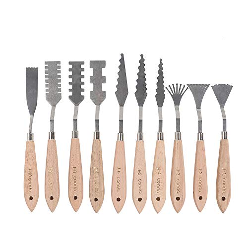 CONDA Palette Knife Set -10Pcs Stainless Steel Spatula Pallet Knife Painting Tools Metal Knives Wood Handle with Different Shapes and Sizes