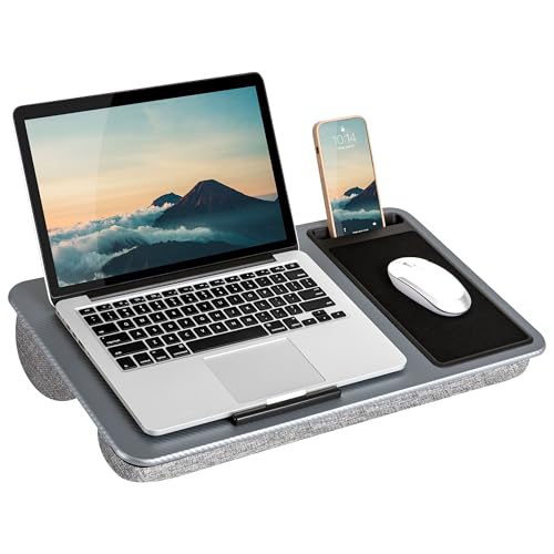 LAPGEAR Home Office Lap Desk with Device Ledge, Mouse Pad, and Phone Holder - Silver Carbon - Fits up to 15.6 Inch Laptops - Style No. 91585