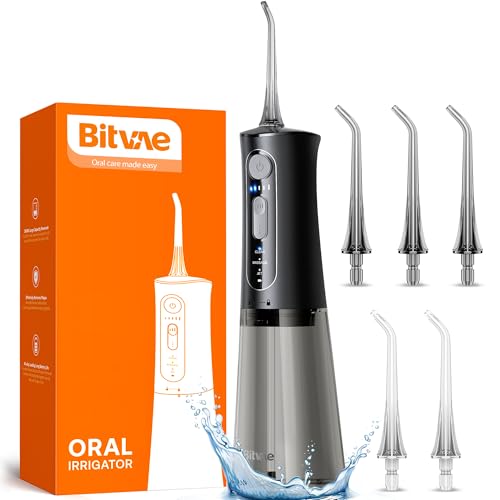 Bitvae Water Dental Flosser for Teeth, Cordless Water Teeth Cleaner Picks, 3 Modes 5 Intensities, IPX7 Waterproof, Rechargeable Water Dental Picks for Cleaning - Black