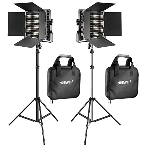 NEEWER 2 Pack Bi Color 660 LED Video Light and Stand Kit: (2) 3200-5600K CRI 96+ Dimmable Light with U Bracket and Barndoor, (2) 75 inches Light Stand for Studio Photography, Video Recording (Black)