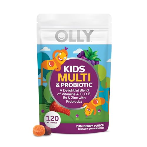 OLLY Kids Multivitamin & Probiotic Gummy, Digestive Support, Vitamins A, D, C, E, B, Zinc, Chewable Supplement, Berry Flavor, 60 day supply - 120 Count