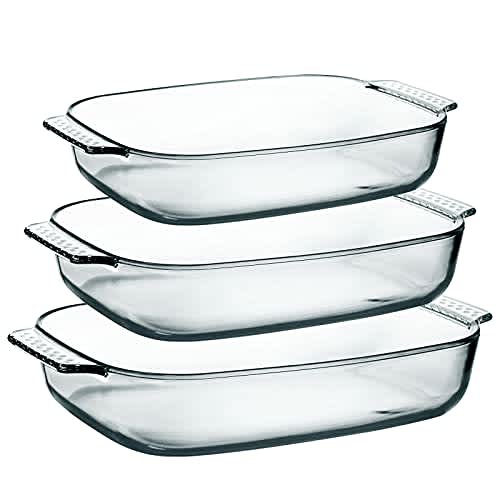 Juego de platos grandes de vidrio para hornear, fácil de agarrar para horno, bandeja de vidrio para cocinar 2 QT+2.7 QT+3.3 QT