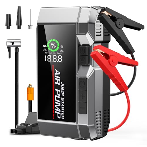 Arrancador de coche de 7000 A con compresor de aire, batería de 35000 mAh arrancador portátil, paquete de batería de arranque (todo gasolina/12.0L diesel), inflador de neumáticos de 150 PSI, 70