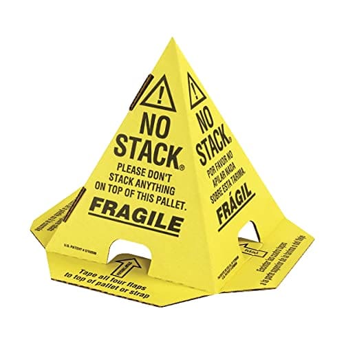 Primepack No Stack Pallet Conos | Envío Seguro y Alertas de Manipulación | Amarillo/Negro | Inglés, Español, Francés | Paquete de 200