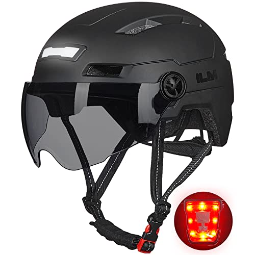 ILM Casco de bicicleta para adultos con luz LED recargable por USB, luz delantera y trasera, cascos de bicicleta de montaña y carretera para hombres y mujeres, casco de ciclismo extraíble E3-10L