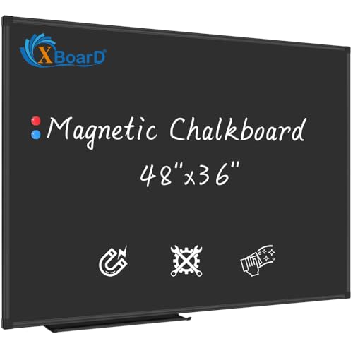 XBoard Magnetic Chalkboard Blackboard 48 x 36, Chalk Board/Black Board with 2 Magnets, Black Aluminium Frame