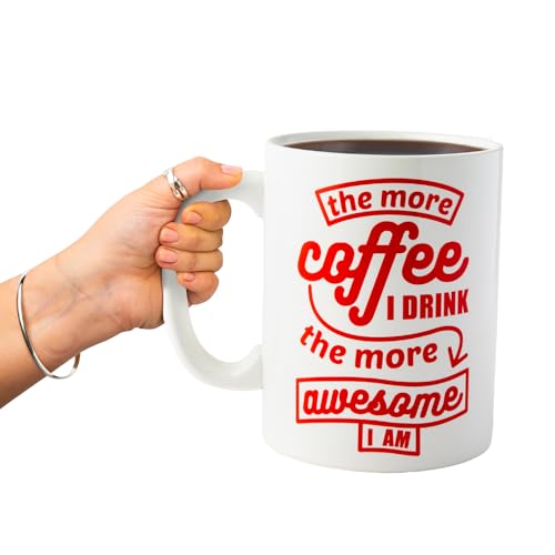 BigMouth Inc. Coffee Mug - “The More Coffee I Drink the More Awesome I am”, Giant-Sized Novelty Coffee Mug, 64 oz, Extra Large Mug