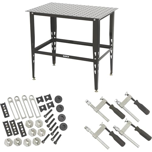 Klutch Steel Welding Table, Welding Bench Steel Construction, 600 Lbs Weight Capacity, Standard 16mm Holes, 24-Pc Metal Fit-Up Kit, Welding Tables For Shop Weld Table (Black)