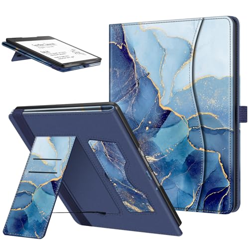 Fintie Stand Case for Kindle Scribe - Premium PU Leather Foldable Stand Cover Auto Sleep/Wake with Card Slot and Pen Holder for 10.2 Inch Kindle Scribe (2024/2022 Release), Ocean Marble