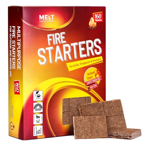 Fire Starter Squares, 160 pcs - Fire Starters for Campfires, Grill, Outdoor Fire Pit, Fireplace, BBQ - Fire Starter Kit, Water Resistant & Odorless - Camping Accessories