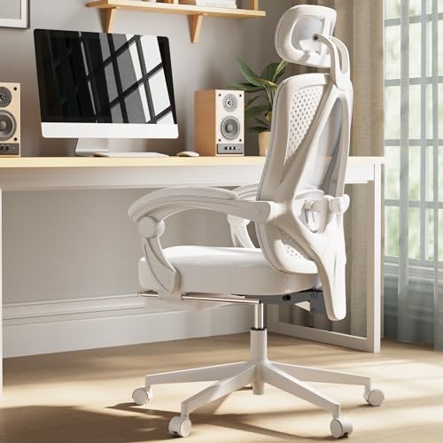 Dowinx Silla de oficina ergonómica, silla de computadora de malla transpirable con cojín de resorte de bolsillo, cómoda silla de escritorio con soporte lumbar ajustable y reposacabezas, silla