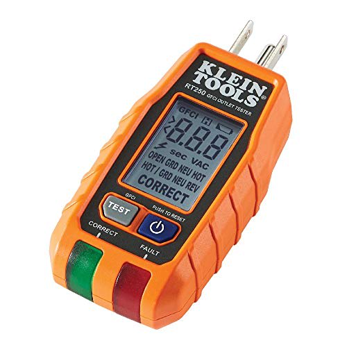 GFCI - Receptáculo Tester con pantalla LCD, para enchufes eléctricos estándar de 3 hilos 120V Klein Tools RT250