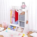 GarveeHome Armario de juegos para niñas, armario de juegos con luz, espejo, perchero para ropa y contenedor de almacenamiento, color blanco