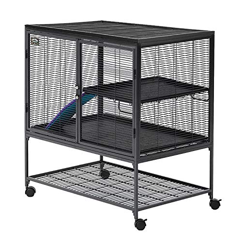 MidWest Homes for Pets Deluxe Critter Nation Single Unit Small Animal Cage (Model 161) Includes 1 Leak-Proof Pans, 1 Shelf, 1 Ramps w/ Ramp Cover & 4 locking Wheel Casters, Measures 36"L x 25"W x 38.5"H Inches, Ideal for Dagus, Rats, Ferrets, Sugar Gliders, Gray Quartz