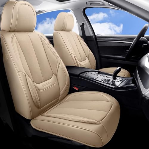 Coverado - Fundas para asientos delanteros de automóvil, 2 piezas - Cojín de piel Nappa, protectores impermeables de ajuste universal para sedanes, SUV, camionetas, camiones - Beige