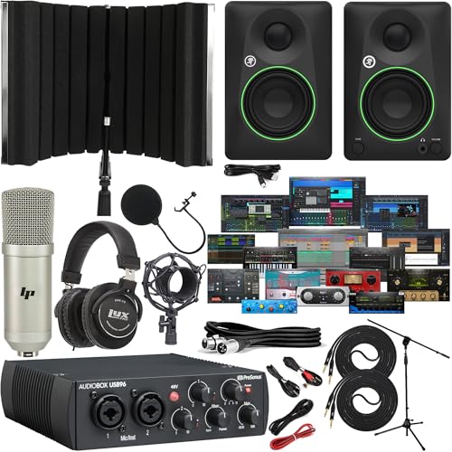 Presonus AudioBox 96 USB Audio/Interfaz MIDI con monitores multimedia de referencia creativa CR3.5 y con la versión más reciente Studio One Artist Software Pack y aislamiento de grabación Escudo