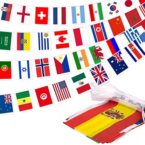 Bandera de cuerda de 100 países, bandera internacional de 82 pies, decoración de bandera mundial para escuela, eventos deportivos, gran apertura, fiesta