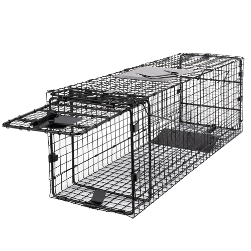 Humane Way - Trampa plegable para animales vivos de 32 pulgadas, trampas seguras para todos los animales, mapaches, gatos, marmotas, zarigüeyas, 32 x 10 x 12 pulgadas, color negro