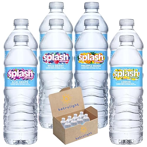 Splash Refresher | Flavored Drinking Water | Natural Fruit Flavors, Zero Sugar, Zero Calories, Guilt-Free Beverage | Variety Pack of 8 | Every Order is Elegantly Packaged in a Signature BETRULIGHT Branded Box (16.9 Fl oz, Variety)