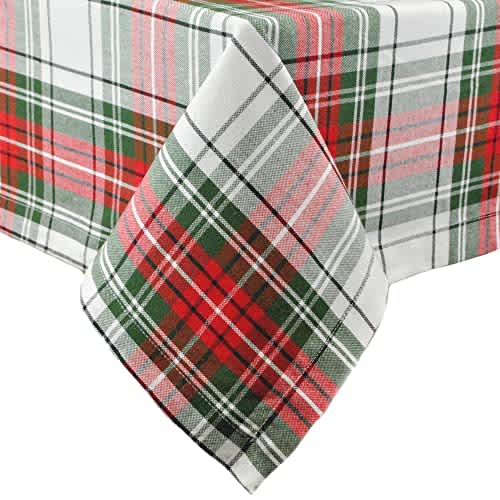 DII Tartan Plaid Collection Holiday Dining Table & Kitchen Décor, Rectangle Christmas Tablecloth, 60x104, Red, Green & White