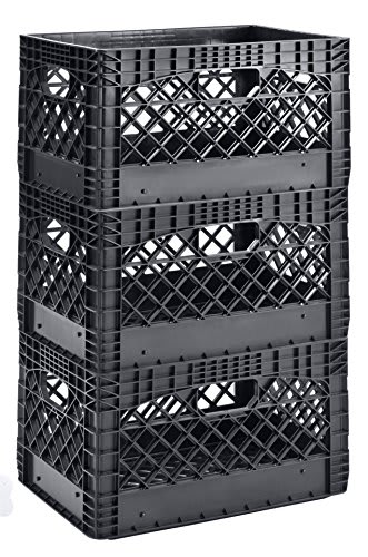 Muscle Rack PMK24QTB-3 24 Quart 3 Pack Black Heavy Duty Rectangular Stackable Dairy Milk Crates, 11" Height, 19" Width