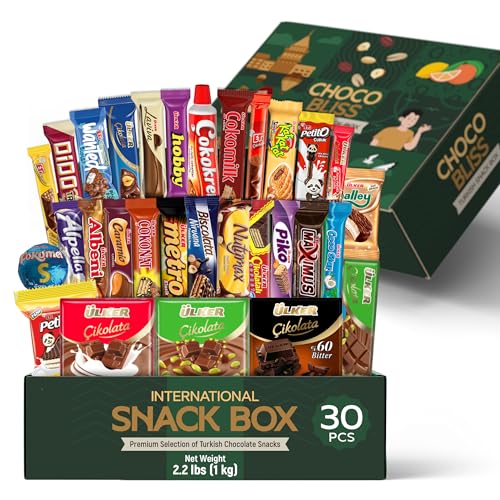 Eastanbul International Snack Box, 30 Chocolate Assortment Bars, Turkish Exotic Snacks, Assorted Candy Variety Pack of Foreign Snacks Exotic Candy Box of Assorted Chocolate, Christmas Gift