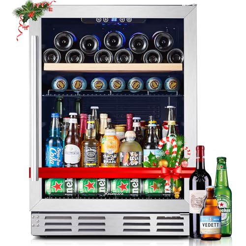 Kalamera Mini Fridge 24” Beverage and Wine Cooler Built-in or Freestanding - 118 Cans & 16 Bottles Capacity Wine Refrigerator Cooler