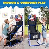 JOYIN Juego de baloncesto arcade con 4 bolas y aro para niños de 3 a 12 años de edad, juego deportivo en interiores y exteriores, fácil de instalar, bomba de aire incluida, ideal para competición