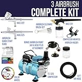 Master Airbrush Professional 3 Kit de aerógrafo con compresor y filtro de aire/Regulador