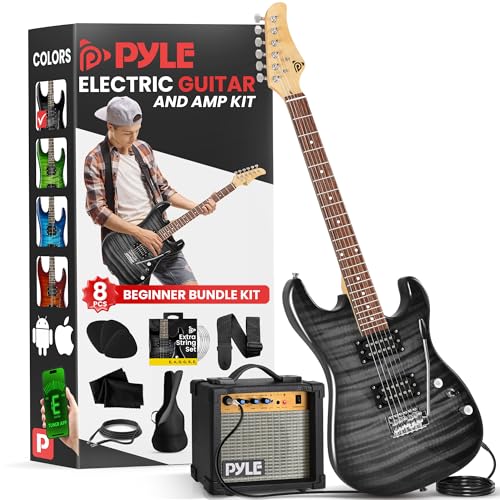 Pyle Electric Guitar Kit with Amp, Full Size Instrument with Humbucker Pickups, Guitarra Electrica Amplifier and Beginner Bundle Accessories, 39" Black