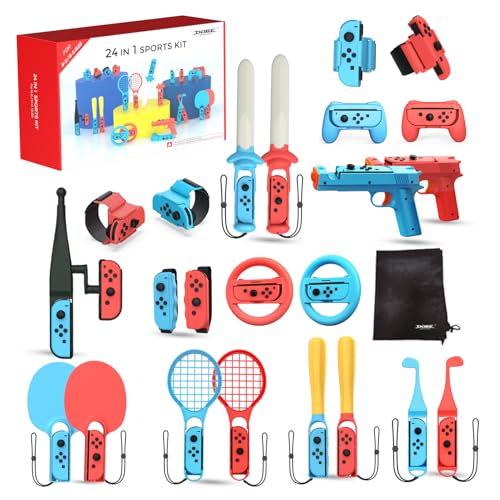 24-in-1 Sports Accessories Bundle Compatible with Switch Sports Games, Sports Game Accessories Kit Compatible with Nintendo Switch Games for Family Gatherings, with Storage Bag