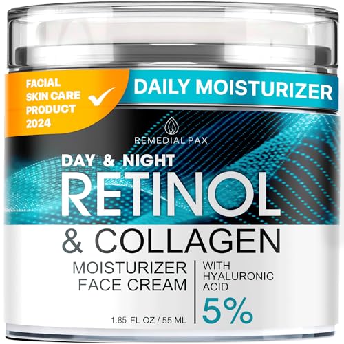 Crema de retinol para la cara, hidratante facial con ácido hialurónico y colágeno, loción facial hidratante para mujeres y hombres, crema hidratante anti-envejecimiento de día y noche, para todo tipo de piel