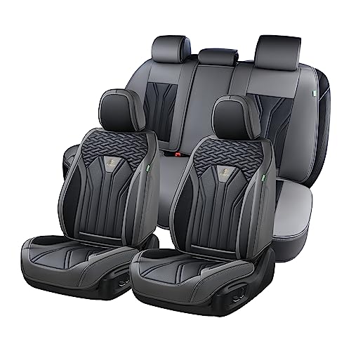 FLORICH Fundas de asiento de cuero, juego completo de fundas de asiento, protectores de asiento de automóvil de 5 asientos, fundas de asiento de automóvil para la mayoría de automóviles, camiones y