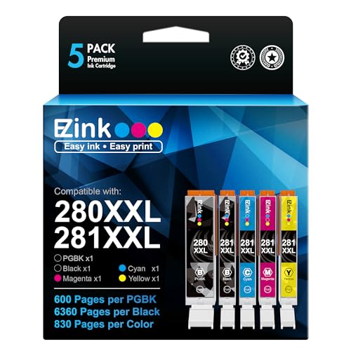 E-Z Ink Cartucho de tinta de repuesto compatible para Canon PGI-280XXL CLI-281XXL 280 XXL 281 XXL compatible con TR8620a TR8620 TS702a TS9520 TS9521C TR8520 TS6220 TS6320 TS8220 (paquete de 5)